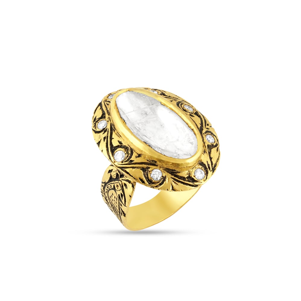 Partash Ring with Solitaire-Style Polki and Gold Inlay